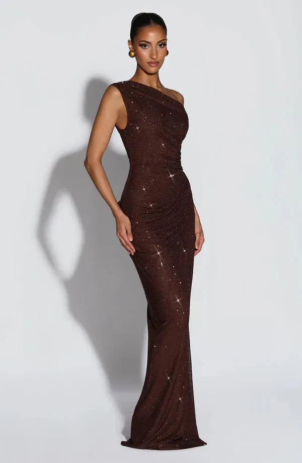 Vestido de Invitada de Boda Largo Elegante Brillante con Lentejuelas