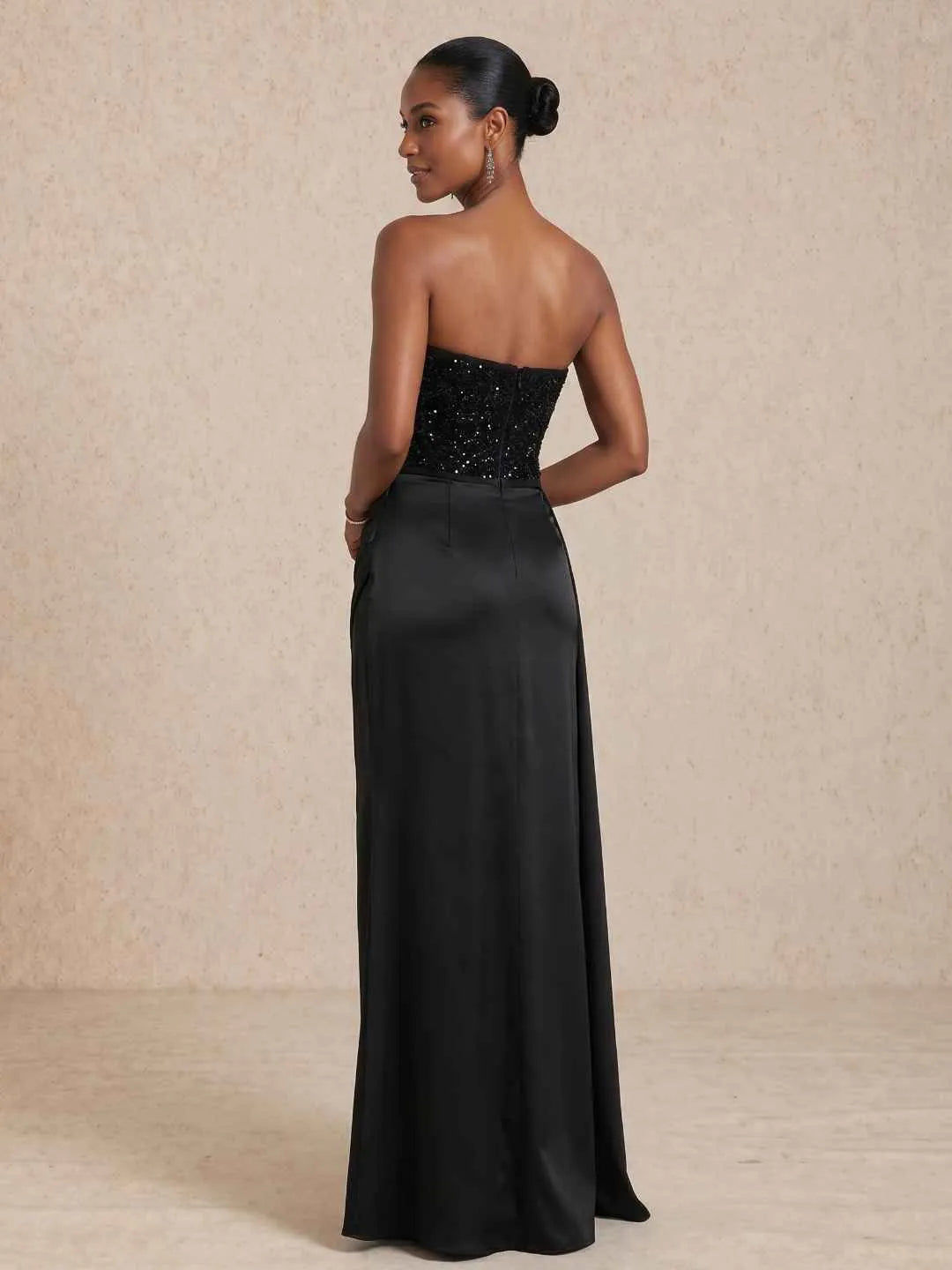 Vestido de Invitada de Boda Largo Elegante Brillante con Palabra de Honor