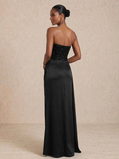 Vestido de Invitada de Boda Largo Elegante Brillante con Palabra de Honor