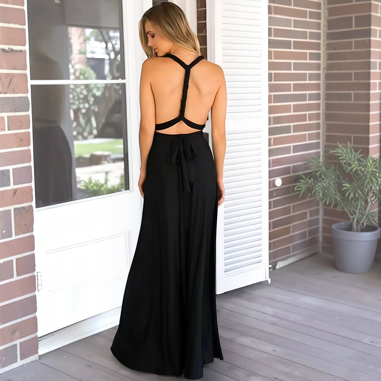 Vestido de Invitada de Boda Largo Elegante Casual con Espalda Descubierta