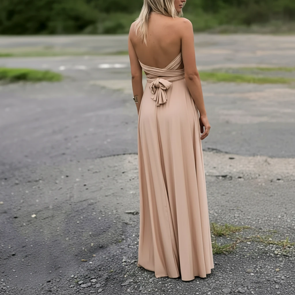 Vestido de Invitada de Boda Largo Elegante Casual con Espalda Descubierta