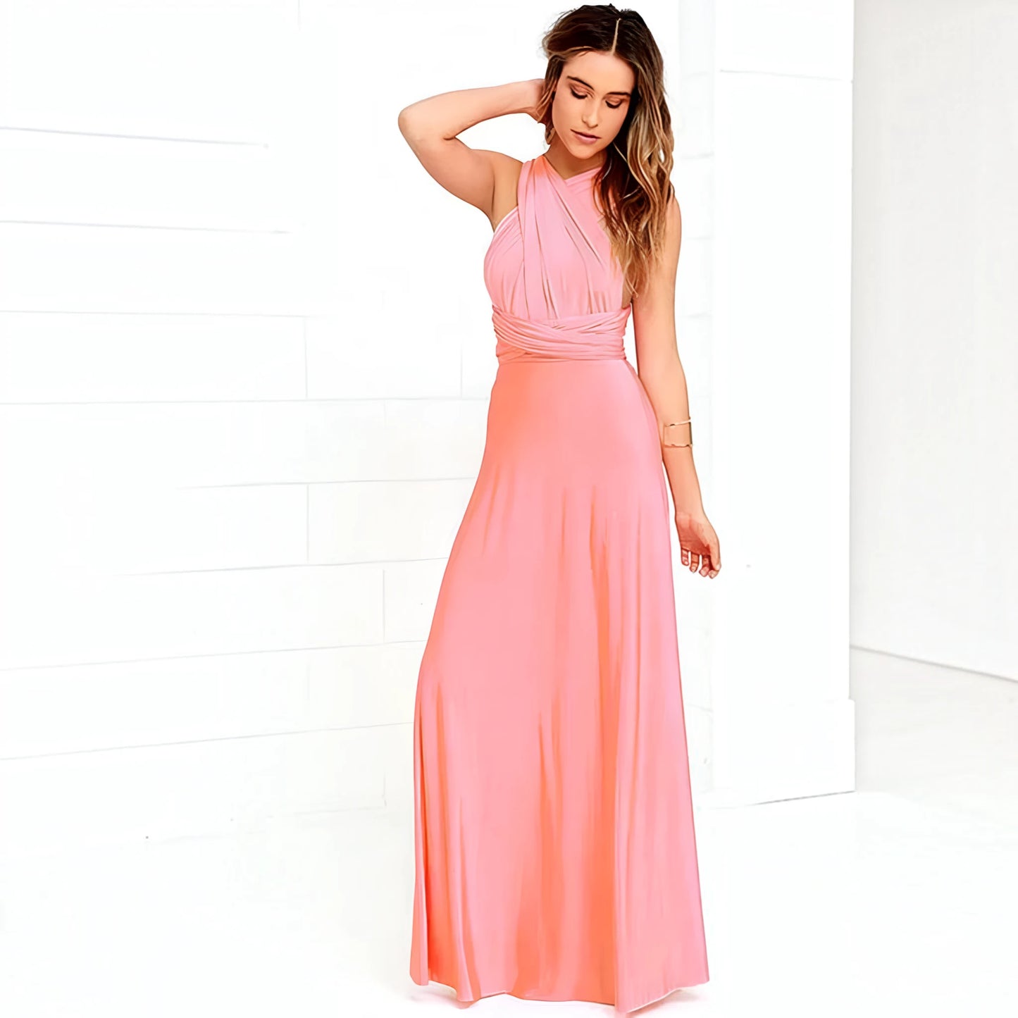 Vestido de Invitada de Boda Largo Elegante Casual con Espalda Descubierta