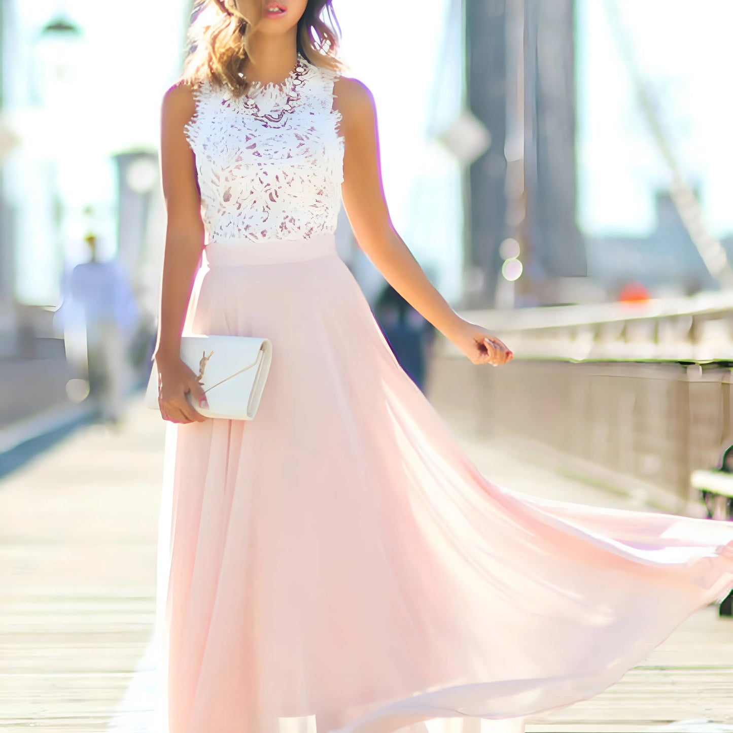 Vestido de Invitada de Boda Largo Elegante Casual con Sin Mangas