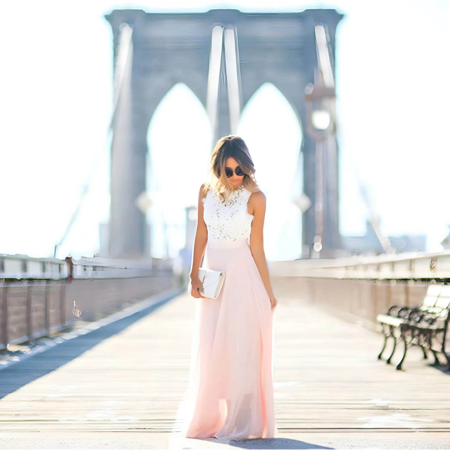 Vestido de Invitada de Boda Largo Elegante Casual con Sin Mangas