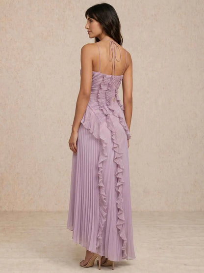 Vestido de Invitada de Boda Largo Elegante Delicado con Volantes