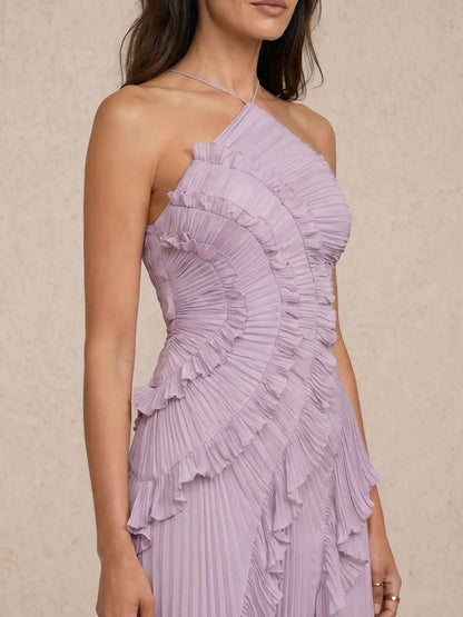 Vestido de Invitada de Boda Largo Elegante Delicado con Volantes