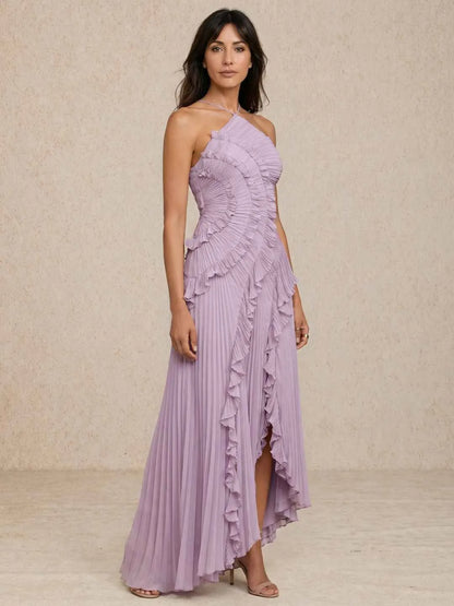 Vestido de Invitada de Boda Largo Elegante Delicado con Volantes