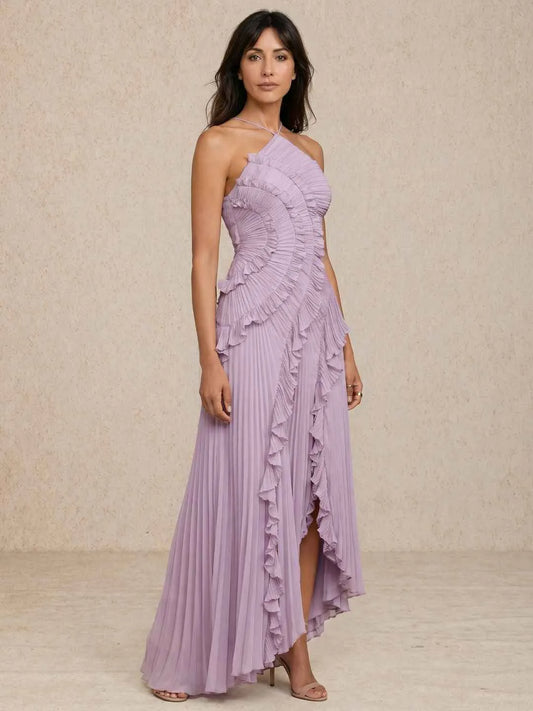 Vestido de Invitada de Boda Largo Elegante Delicado con Volantes