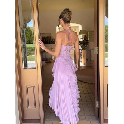 Vestido de Invitada de Boda Largo Elegante Delicado con Volantes
