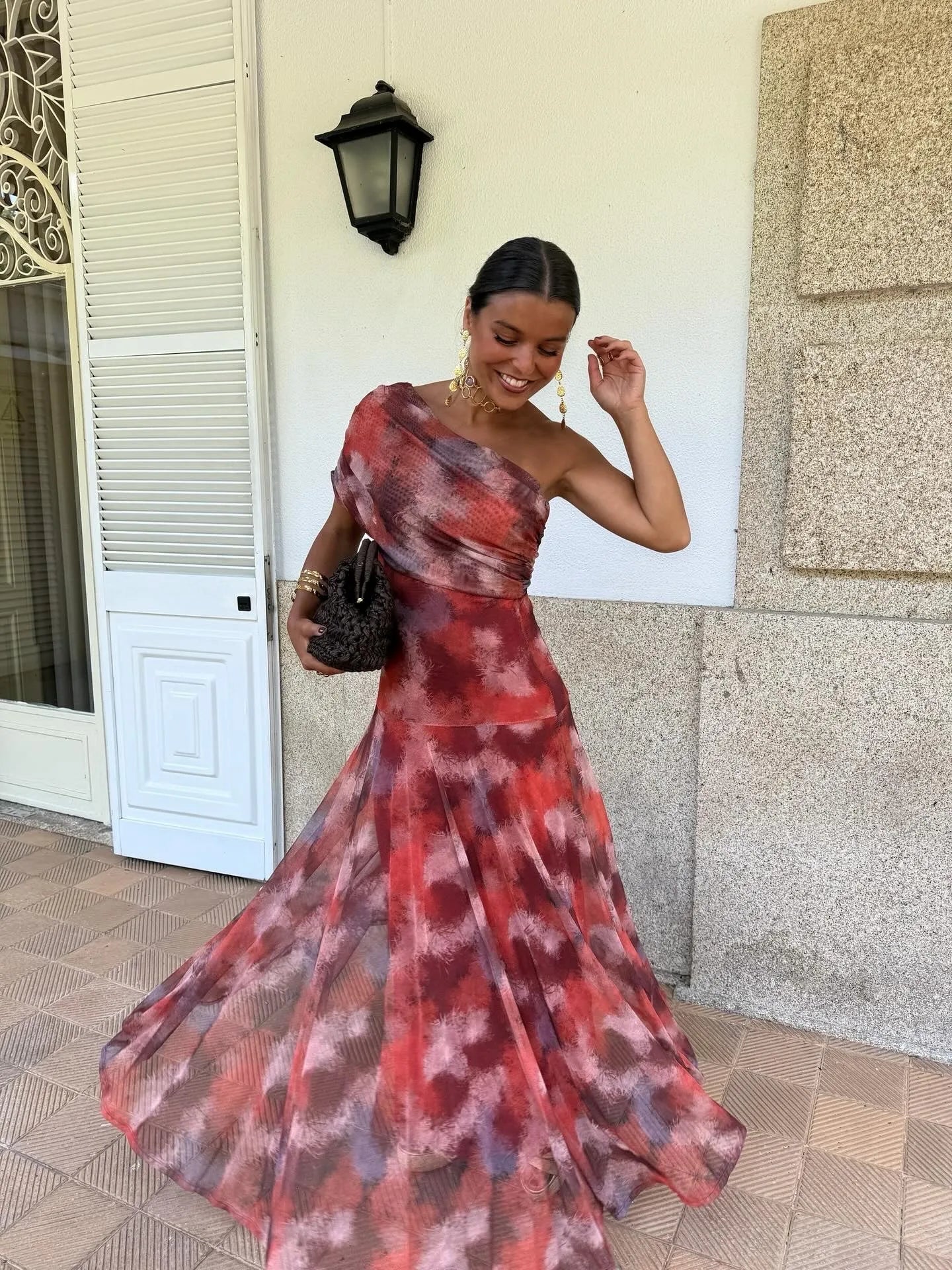 Vestido de Invitada de Boda Largo Elegante Draped con Asimétrico