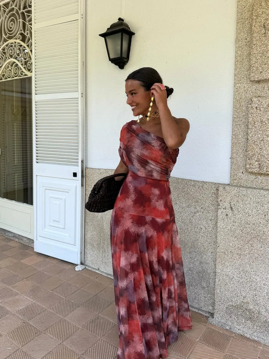 Vestido de Invitada de Boda Largo Elegante Draped con Asimétrico
