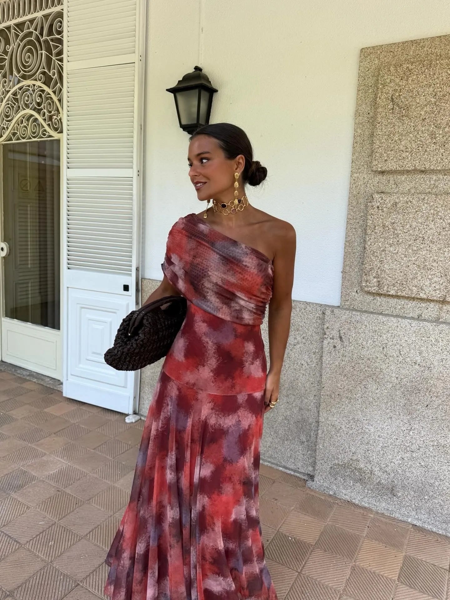 Vestido de Invitada de Boda Largo Elegante Draped con Asimétrico