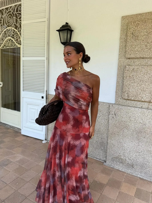Vestido de Invitada de Boda Largo Elegante Draped con Asimétrico