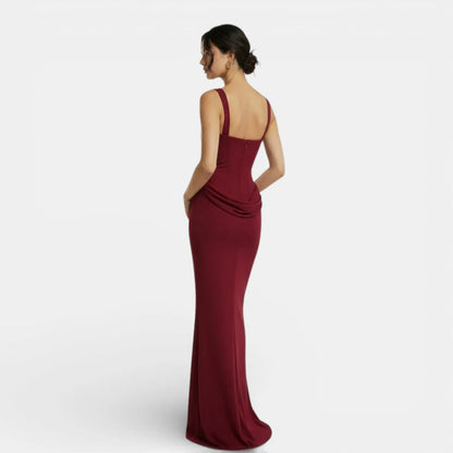 Vestido de Invitada de Boda Largo Elegante Espalda Descubierta con Drapeado