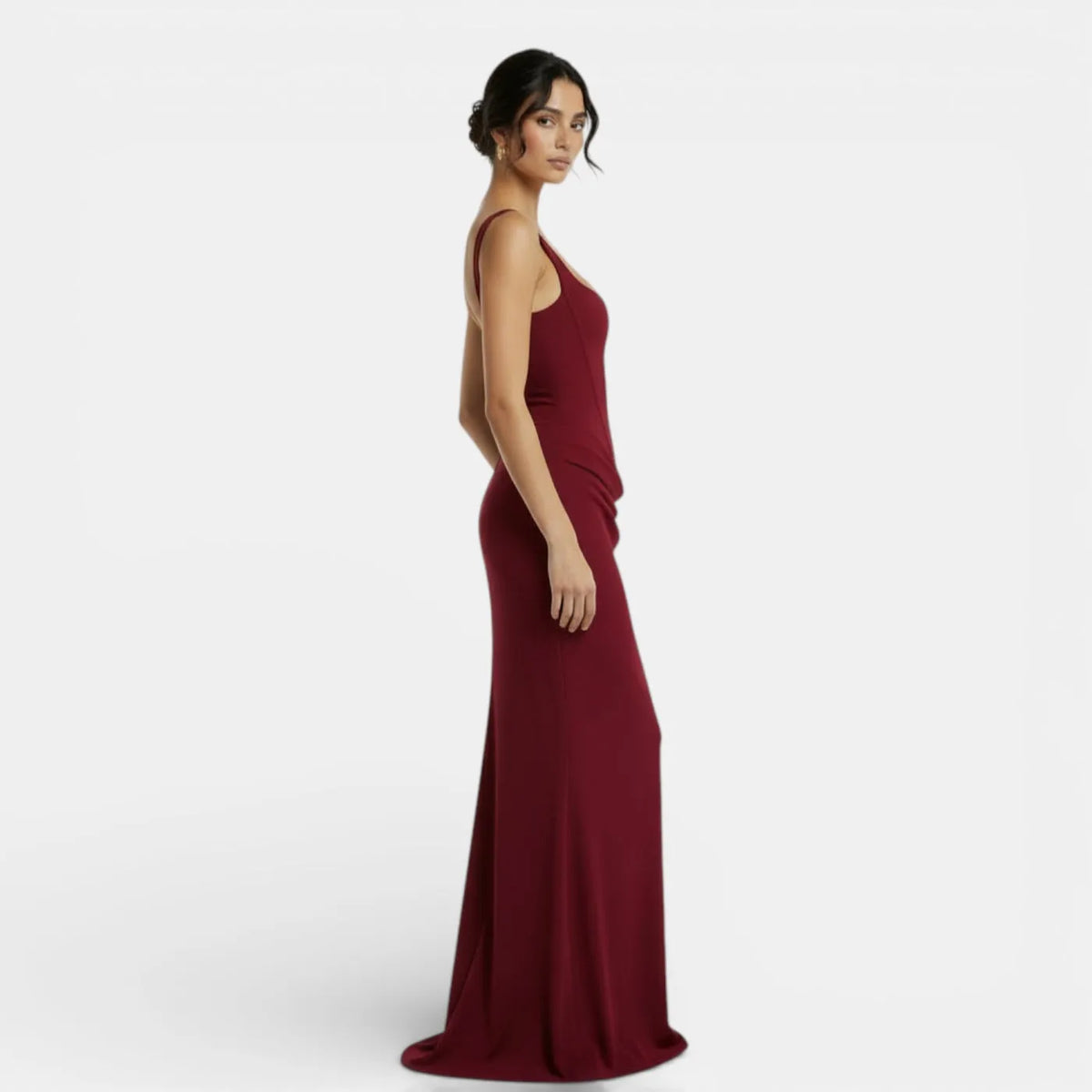 Vestido de Invitada de Boda Largo Elegante Espalda Descubierta con Drapeado