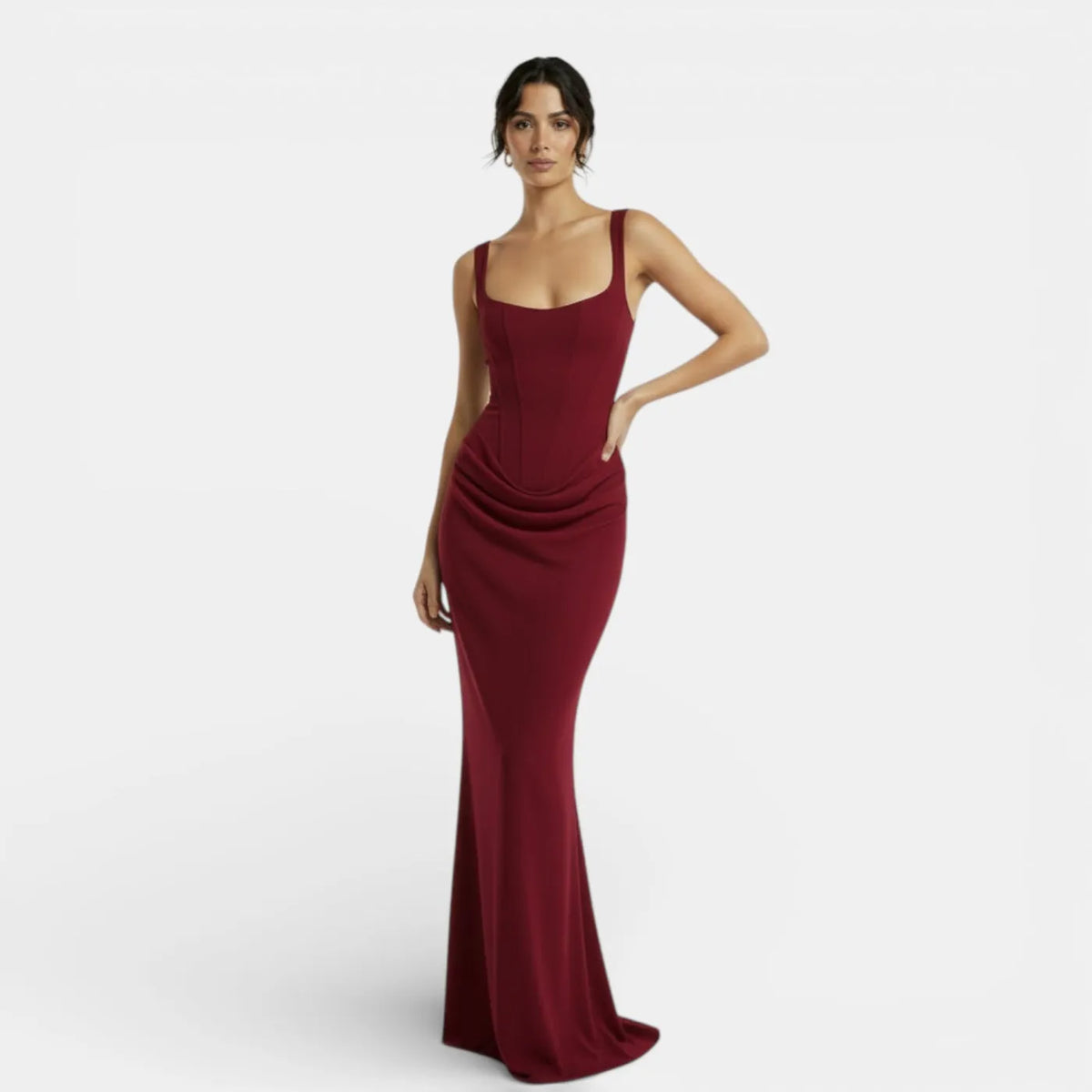 Vestido de Invitada de Boda Largo Elegante Espalda Descubierta con Drapeado