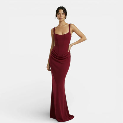 Vestido de Invitada de Boda Largo Elegante Espalda Descubierta con Drapeado