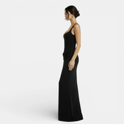 Vestido de Invitada de Boda Largo Elegante Espalda Descubierta con Drapeado