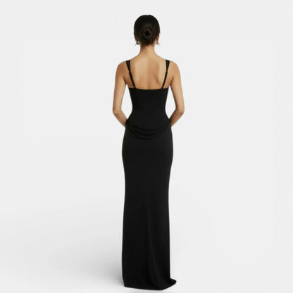 Vestido de Invitada de Boda Largo Elegante Espalda Descubierta con Drapeado