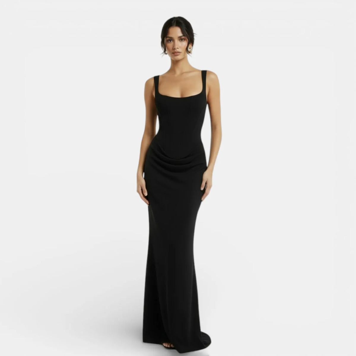 Vestido de Invitada de Boda Largo Elegante Espalda Descubierta con Drapeado