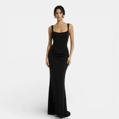 Vestido de Invitada de Boda Largo Elegante Espalda Descubierta con Drapeado
