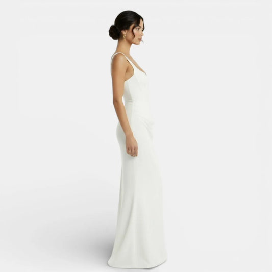 Vestido de Invitada de Boda Largo Elegante Espalda Descubierta con Drapeado