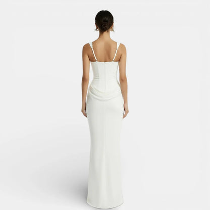 Vestido de Invitada de Boda Largo Elegante Espalda Descubierta con Drapeado