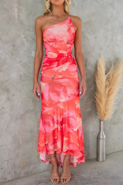 Vestido de Invitada de Boda Largo Elegante Estampado con Asimétrico