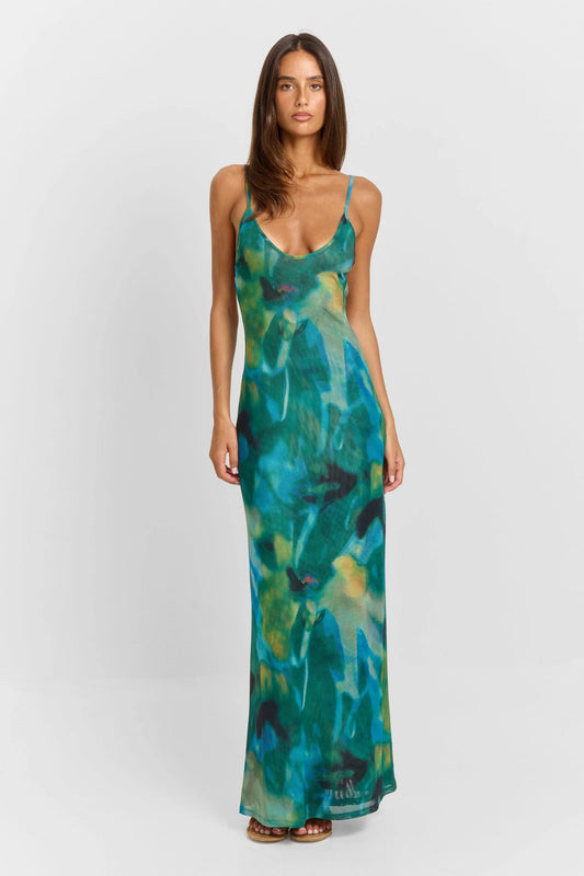 Vestido de Invitada de Boda Largo Elegante Estampado con Espalda Descubierta