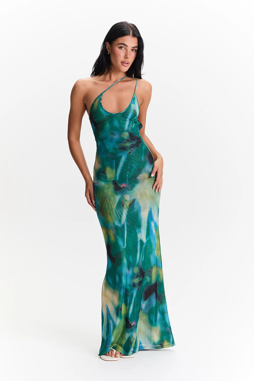 Vestido de Invitada de Boda Largo Elegante Estampado con Espalda Descubierta