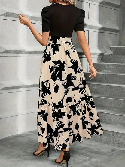 Vestido de Invitada de Boda Largo Elegante Estampado con Volantes
