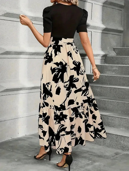 Vestido de Invitada de Boda Largo Elegante Estampado con Volantes
