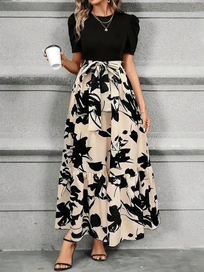 Vestido de Invitada de Boda Largo Elegante Estampado con Volantes