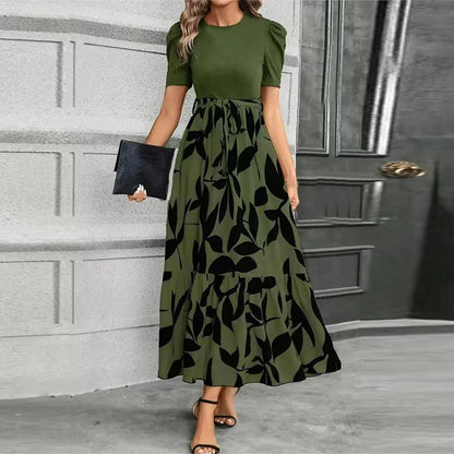 Vestido de Invitada de Boda Largo Elegante Estampado con Volantes