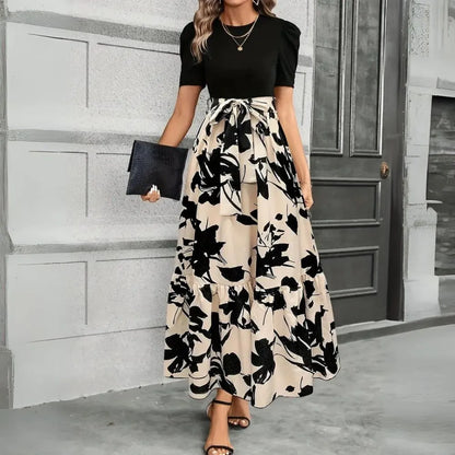Vestido de Invitada de Boda Largo Elegante Estampado con Volantes
