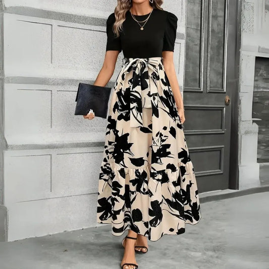 Vestido de Invitada de Boda Largo Elegante Estampado con Volantes