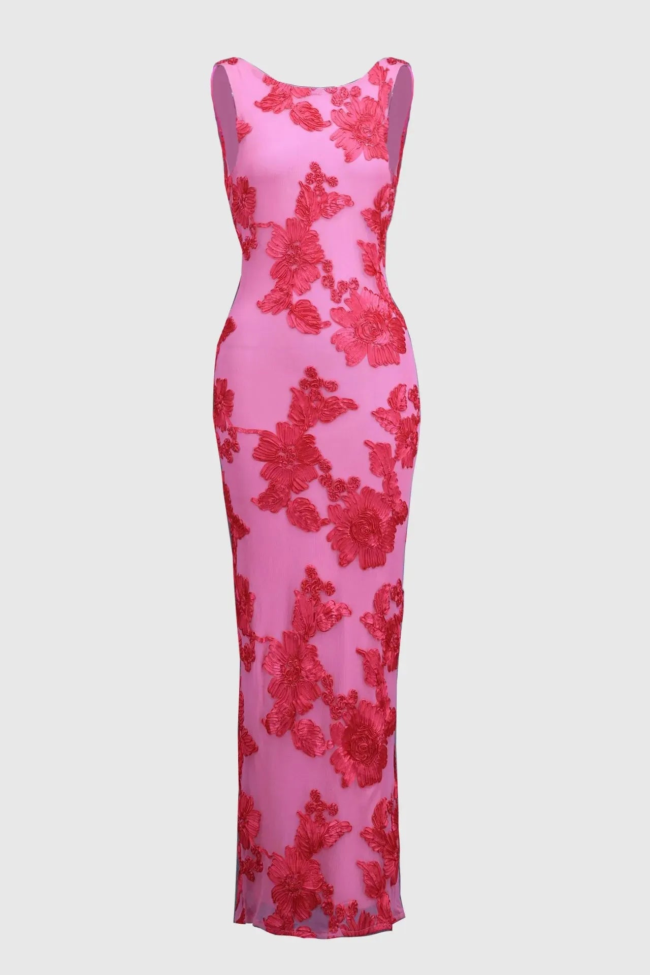 Vestido de Invitada de Boda Largo Elegante Flores con Espalda Descubierta