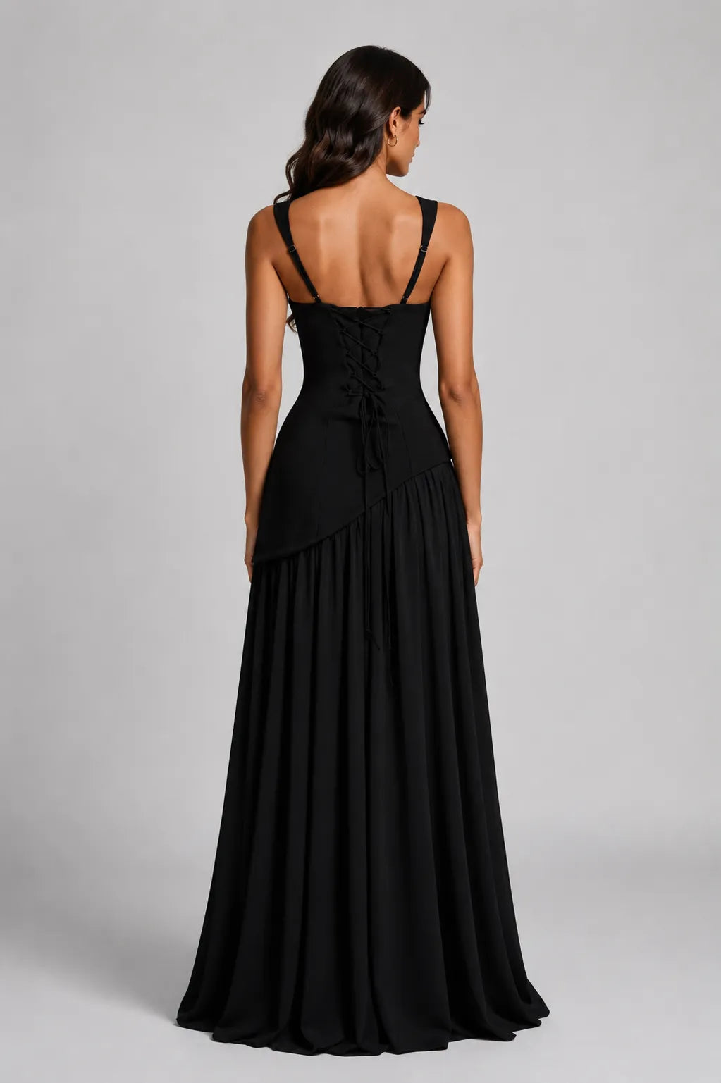 Vestido de Invitada de Boda Largo Elegante Fluido con Asimétrico