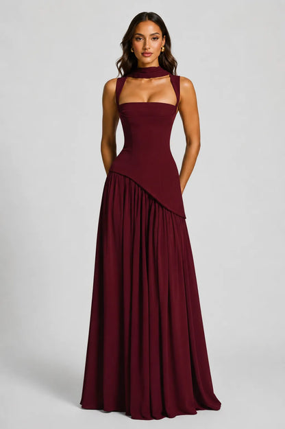 Vestido de Invitada de Boda Largo Elegante Fluido con Asimétrico