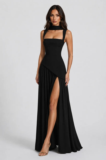 Vestido de Invitada de Boda Largo Elegante Fluido con Asimétrico