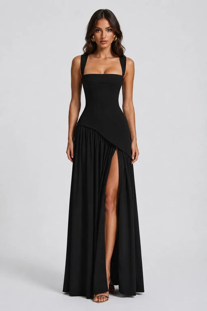 Vestido de Invitada de Boda Largo Elegante Fluido con Asimétrico