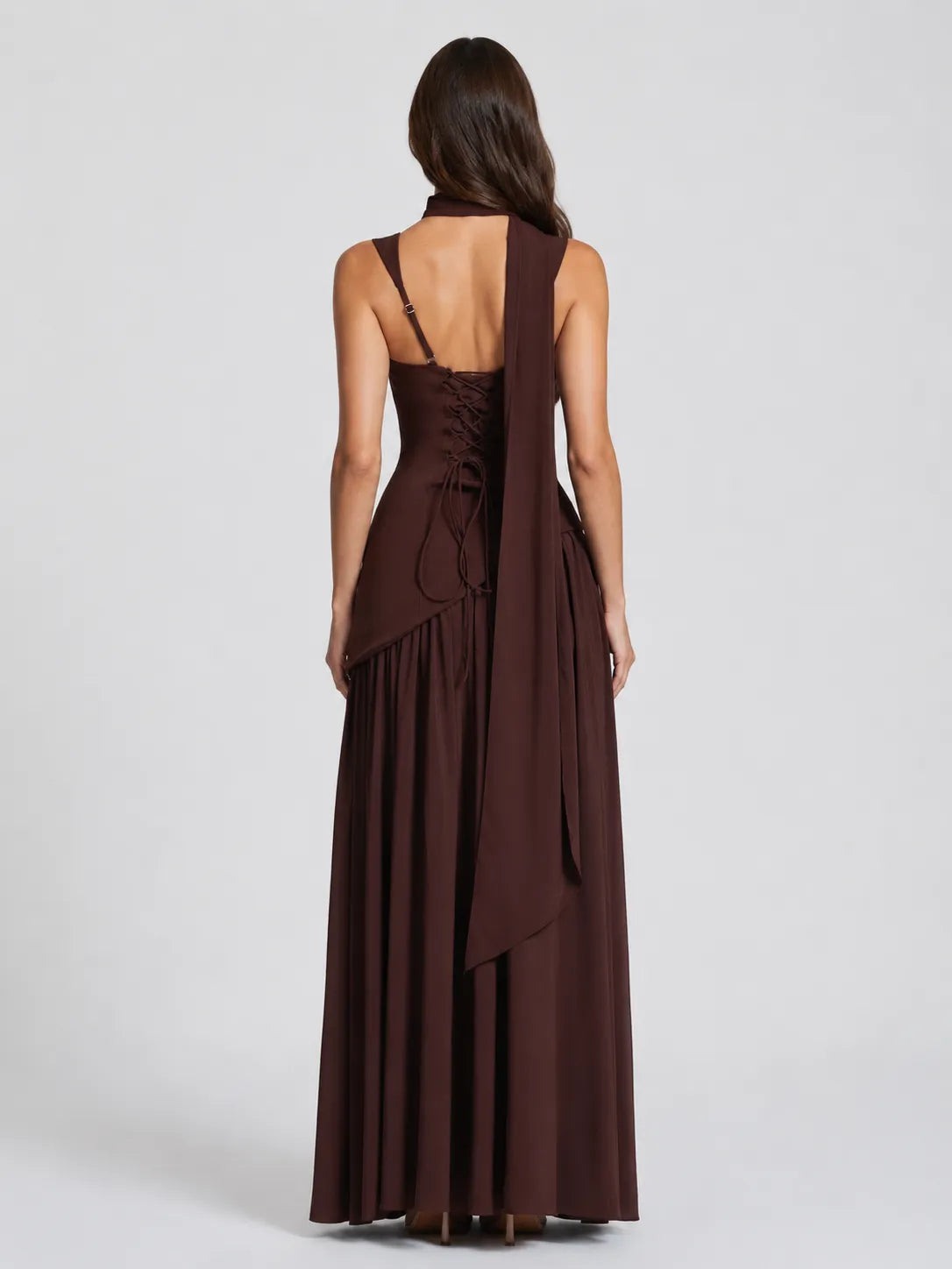 Vestido de Invitada de Boda Largo Elegante Fluido con Asimétrico