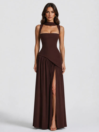 Vestido de Invitada de Boda Largo Elegante Fluido con Asimétrico