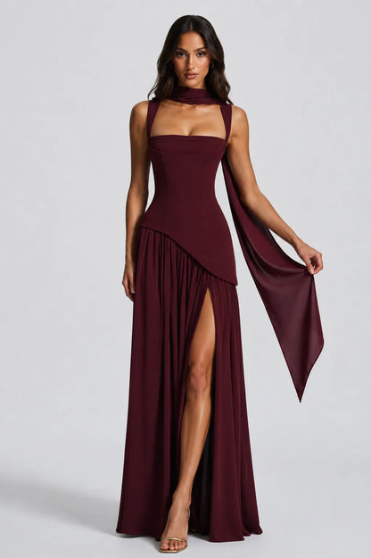 Vestido de Invitada de Boda Largo Elegante Fluido con Asimétrico
