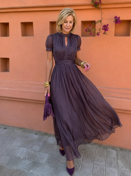 Vestido de Invitada de Boda Largo Elegante Fluido con Cuello Alto