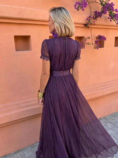 Vestido de Invitada de Boda Largo Elegante Fluido con Cuello Alto