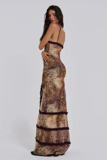 Vestido de Invitada de Boda Largo Elegante Fluido con Cut Out