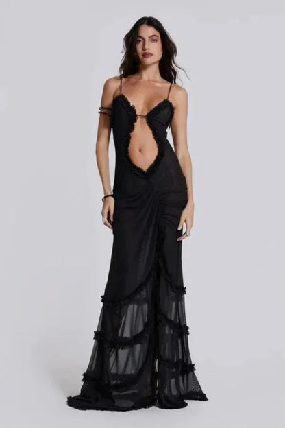 Vestido de Invitada de Boda Largo Elegante Fluido con Cut Out