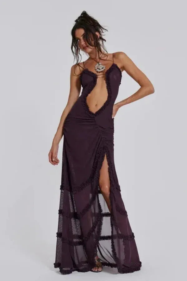 Vestido de Invitada de Boda Largo Elegante Fluido con Cut Out