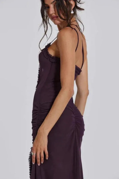Vestido de Invitada de Boda Largo Elegante Fluido con Cut Out
